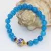 Strand Bohemia Style Gold-Color Cloisonne Blue 8mm Round Beads Chalcedony Jades Stone Bracelet Gine Jewelry 7.5inch B2701