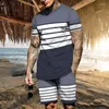 Survêtements pour hommes Casual Rayures grises Sportswear T-shirts à manches courtes Shorts O-cou Survêtement Tenues d'été Hommes Oversize 3D Prited 2 pièces