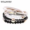 Charm Bracelets WELLMORE 2 Layers Leather Bracelet 2pcs/Set Combinations Bead For Women Bohemian Femme