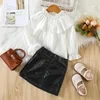 衣料品セット女の子の秋の服セットフリル長袖のTシャツと革のスカート2 PCSスーツ1〜6歳の赤ちゃんの衣装の女の子