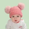 Berets 2023 Fashion Baby Winter Warm Knit Hat With Furry Balls Children Pompom Solid Cute Lovely Beanie Cap 0-3Y Gifts