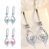 Hoop Earrings MEETSOFT Lovely 925 Sterling Silver Heart Knot Water Drop Colorful Zircon Dangle For Women Fine Jewelry