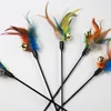 Cat Toys Feather Wand Kitten Teaser Turkiet Feathers Interactive Stick Toy Wire Chaser Wand Random Color