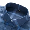 Men's Casual Shirts Men's Block Plaid Regular-Fit Shirt Bamboo Fiber Male Long Sleeve Checkered Button-Down