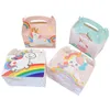 Portabla handtag karikatyrer Unicorn Pattern Cake Cookie Paper Packaging Box for Kids Party Sweet Present Boxes A374