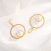 Hoop Earrings Stainless Steel Pearl Drop Charm Metal Gold Geometric 18 K Plated Jewelry