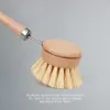 Naturligt trä Långt handtag Pan Pot Brush Dish Bowl Washing Cleaning Borste Bytesborstehuvuden Hushåll Kök Rengöringsverktyg