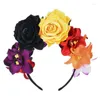 Decorative Flowers Womens Mexican Simulated Rose Flower Crown Headband Day Of The Dead Halloween Headpiece Colorful Fake Stamen Party Hair