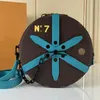 Wiel schoudertassen ontwerpers dames gecoate canvas bedrukte koeienhuid lederen trim zwarte hardware ketting ritssluiting crossbody portemonnee ronde bovenste handgreep tas