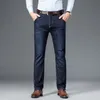 Herr Jeans Classic Relaxed Fit Flex Jean Men Autumn Winter High midja Business Casual Black Blue Denim Trousers 230106