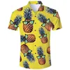Mäns casual skjortor 2023 sommar harajuku kort ärm röd/gula roliga glasögon ananas 3d tryckt hawaiian skjorta