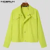 Men s Jackets INCERUN Fashion Lapel Collar Long Sleeve Solid Color Button Crop Coats Streetwear Casual Outerwear S 5XL 7 230106