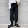 Men's Pants 2023 Autumn Solid Color Bagging Button Toe Binding Design Men's Cargo Black Casual Loose Trousers 2Y9217