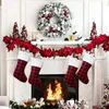 Kerstdecoraties geruite kousen hangende ornamenten pluizige top tartan kwellen geschenken tas herbruikbaar kerstmis huisdecoratie woonkamer decor