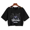 Women s T Shirt Summer Gothic Purple Butterfly Vintage Graphic Tee Female Short Sleeve T shirt V neck Sexy Cropped Tops Harajuku streetwear top 230106