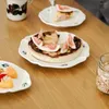 Plates Dessert Plate Patera Na Ciasto Japanese Ceramic Cake Creative Retro Embossed Flat Net Red Tableware Plateau Rond Soporte Tartas