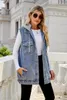 Gilets pour femmes Denim Cardigan Sans Manches Jean Mignon Streetwear Gilet Manteau Avec Capuche Amovible Lâche Casual Femme Mode Noir Top