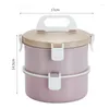 Dinnerware Sets Stainless Thermo Insulated Thermal Container Bento Round Lunch Box 2 Layer Portable Steel