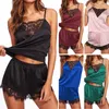 Damen-Nachtwäsche, ärmellose Träger-Nachtwäsche, Shorts, Spitzenbesatz, Satin-Cami-Top, Pyjama-Sets, sexy, stilvoll, bequem