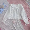 Chemisiers pour femmes Lolita Kawaii Chemisier Blanc Femmes Oreilles Mignonnes Doux Filles Chemises 2023 Mode À Volants À Manches Longues Bouton Princesse Crop Tops