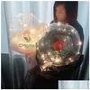 زخرفة الحفلات شفافة Bobo Ball LED Balloon Balloon Rose Bouquet Valentines Day Gift for Birthday Wedding Decor