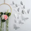 Pegatinas de pared 12 piezas espejo espejo 3D fondo de pantalla de la sala de decoración de mariposa hueca decoración de la ventana para niños