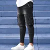 Męskie dżinsy Slim Fit Stretch Casual Fashion Multi Pocket Denim Spodni Codzienne prace uliczne Hip Hop Pants 230106