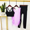 Aktiva uppsättningar Fashion 3st Yoga Set Women Sports Wear No Front Seam Fitness Suits Outfit Gym Workout Clothes for Woman