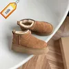 2023 Vrouwen Winter Ultra Mini Boot Designer Australische Platform Laarzen Voor Mannen Echt Leer Warm Enkel Bont Booties Luxe schoen EU44