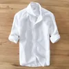 القمصان غير الرسمية للرجال العلامة التجارية للرجال Chemise Homme Linen Long Sleeves Blouse Camisas Hombre Twourn-Down Twon