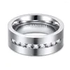 Bröllopsringar kolmnsta man ring förlovningsjubileumsband 8mm bred manlig titan kristall inlay cz varumärke bague femme storlek 7-12