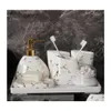 Set di accessori per il bagno 6/7 pezzi Accessori per il bagno in ceramica di marmo oro Dispense di sapone Portaspazzolino/Portasapone Prodotti1 Drop Deli Dhtsr