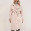 Kvinnor Down Parkas i våren Single Breasted Fashion Stand Collar Coat Solid Tie Belt Simple Cotton Jackets Kvinnliga damer 230107