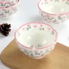 Tigelas tigelas de impressão floral Rice Cerâmica Tigela Japonesa Flor Flor Flor Nacional Salada de mesa de mesa nacional Ramen Kitchenware