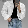 Men s Jackets INCERUN Fashion Lapel Collar Long Sleeve Solid Color Button Crop Coats Streetwear Casual Outerwear S 5XL 7 230106