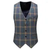 Herrdräkter Fashional Men#39; s British Slim Plaid Groom Wedding Banket Suit Three-Piece