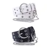 Belts Double Grommet Belt With Chain Waist Strap Metal Buckle Punk