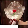 زخرفة الحفلات شفافة Bobo Ball LED Balloon Balloon Rose Bouquet Valentines Day Gift for Birthday Wedding Decor