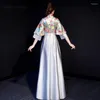 Этническая одежда 2023 Long Cheongsam China Вечерние платья серая подружка невесты винтаж