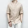 T-shirt da uomo MrGB Camicia di lino in cotone allentato estivo stile cinese da uomo Manica a tre quarti Uomo Vintage Casual Top tinta unita Col