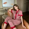 Women's Sleepwear JRMISSLI Women Pajamas Set Luxury Style Cross Letter Print Silk Pijama Leisure Home Clothes Nightwear Pyjama