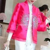 民族服2023中国の伝統女性コートビンテージフローラル刺繍QIPAOトップスオリエンタルハンフTシャツCheongsam Tang Blouse