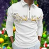 Men's Polos Christmas Printed Lapel Long Sleeve Men's Casual Polo Shirt