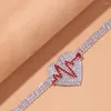 Anklets VCU Fashion Tennis Chain Rhinestone Heart Anklet For Women Beach Crystal Heartbeat Bracelet On The Leg Boho Jewelry