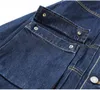 Vestes pour hommes Veste en jean cargo à la mode pour hommes avec grandes poches Coupe ample Jean classique Manteau Vêtements d'extérieur Couleur unie Lavé BlueMen's