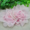 Decorative Flowers 1pcs Big Chiffon Rose Flower Pearls Headband-Wedding Appliques B182