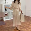 Casual Dresses Spring And Autumn Fashion Japanese Korean Loose Temperament Gentle Wind High Waist Lace Long Sleeve French Dress Solid Color