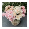 Fleurs décoratives 9.5cm 9roses / Bouquet Artificielle Faux Soie Vieux Rose Blanc Décoration De Mariage Fête Affichage Floral Cadeau Automne Couleur