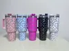 40oz leopard Stainless Steel Tumblers with handle Water Bottle Portable Outdoor Sports Cup Beer Mug Insulation Travel Vacuum Flask Bottles Z11