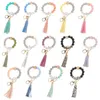 Quality Wooden Tassel Bead String Bracelet Keychain Food Grade Silicone Beads Bracelets Women Girl Key Ring Wrist Strap